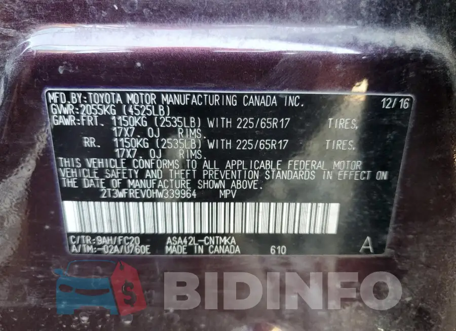 2T3WFREV0HW339964 Photo# 13
