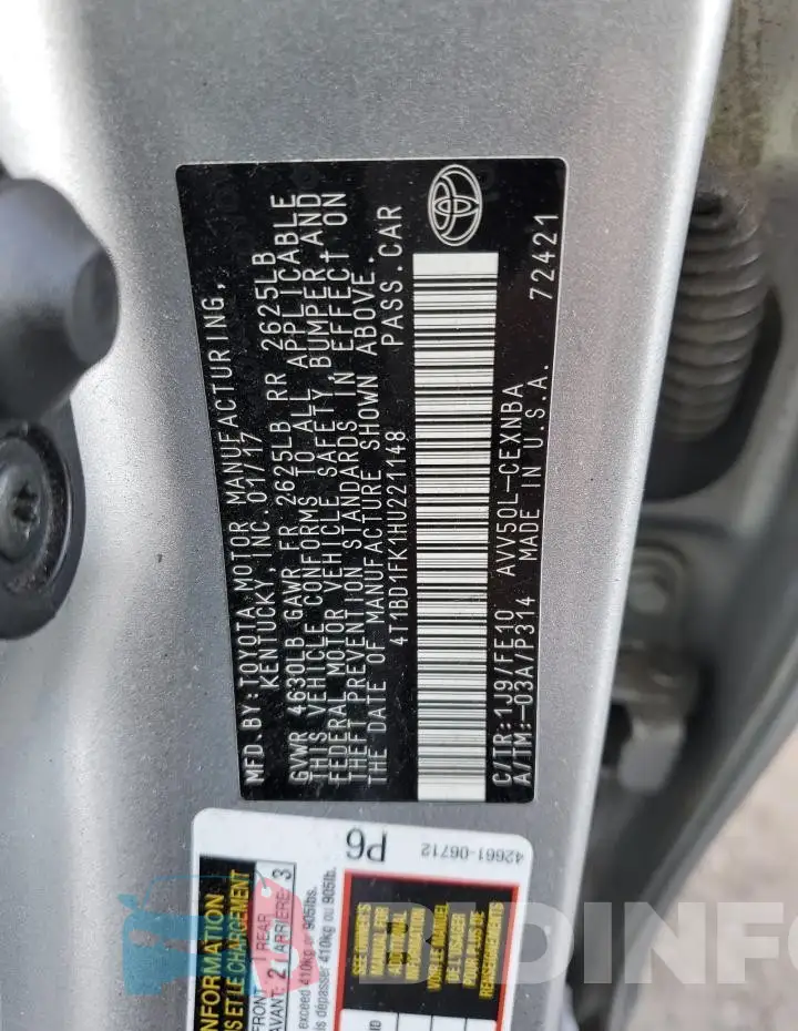 4T1BD1FK1HU221148 Photo# 13