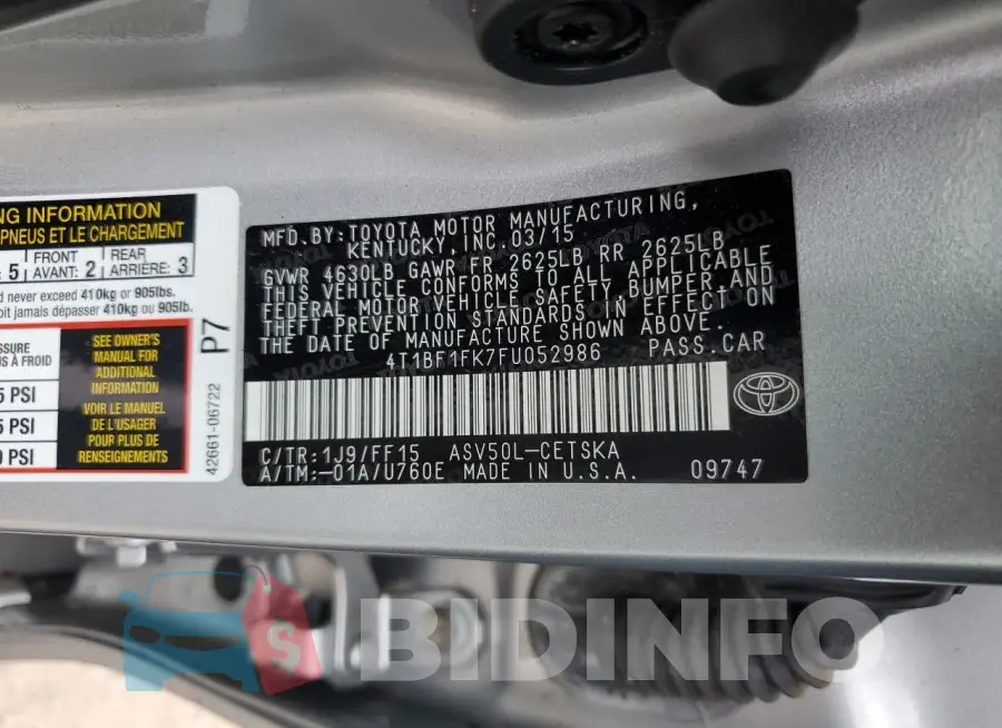 4T1BF1FK7FU052986 Photo# 13