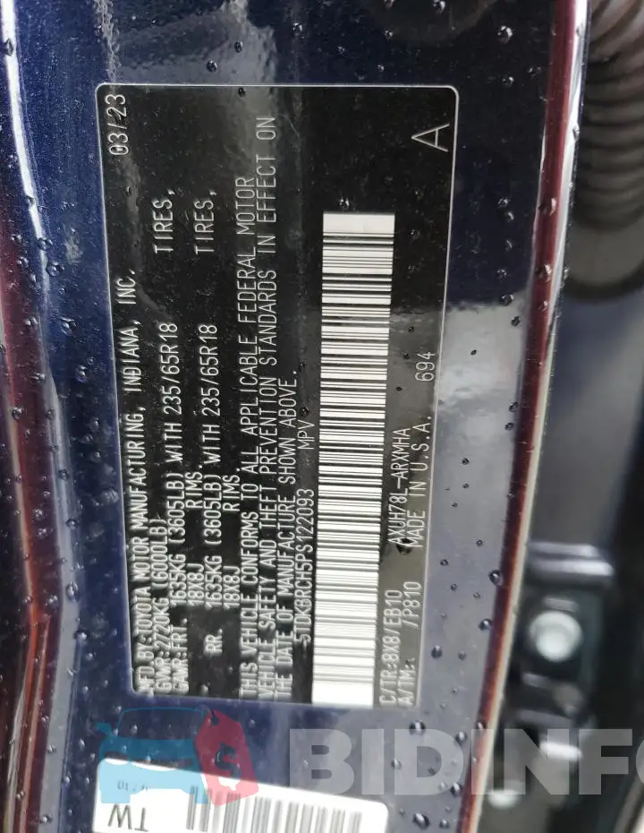 5TDKBRCH5PS122093 Photo# 14