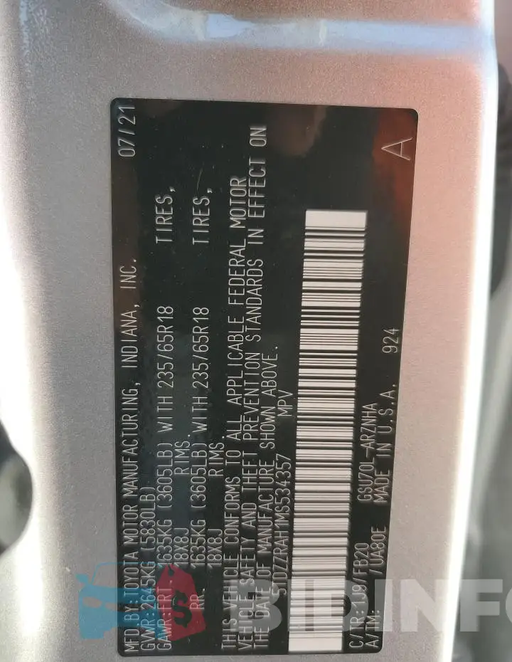 5TDZZRAH1MS534357 Photo# 12