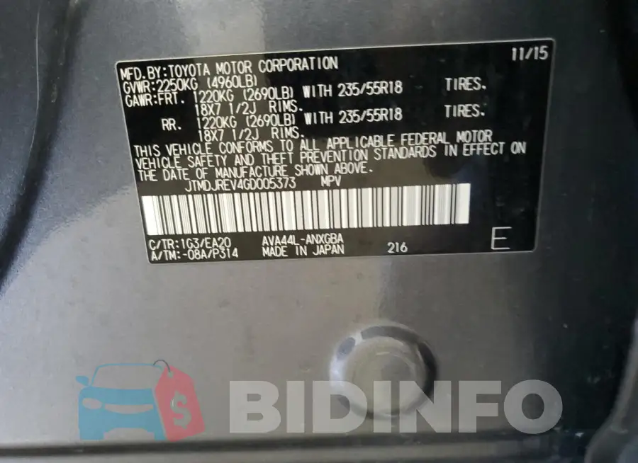 JTMDJREV4GD005373 Photo# 13