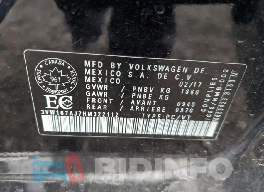 3VW167AJ7HM322112 Photo# 12