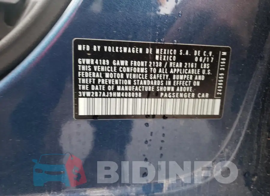 3VW2B7AJ9HM408098 Photo# 13