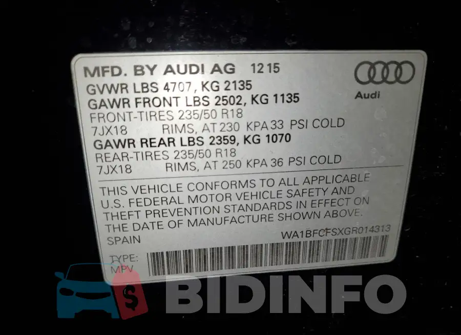 WA1BFCFSXGR014313 Photo# 13