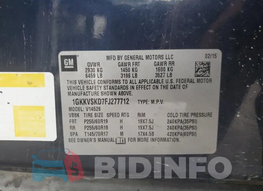 1GKKVSKD7FJ277712 Photo# 13