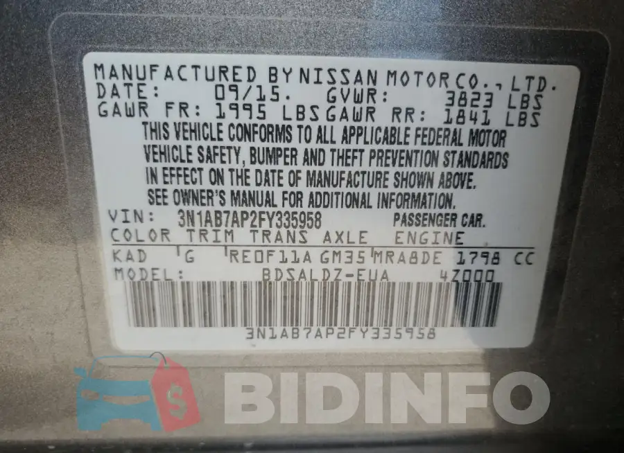 3N1AB7AP2FY335958 Photo# 12