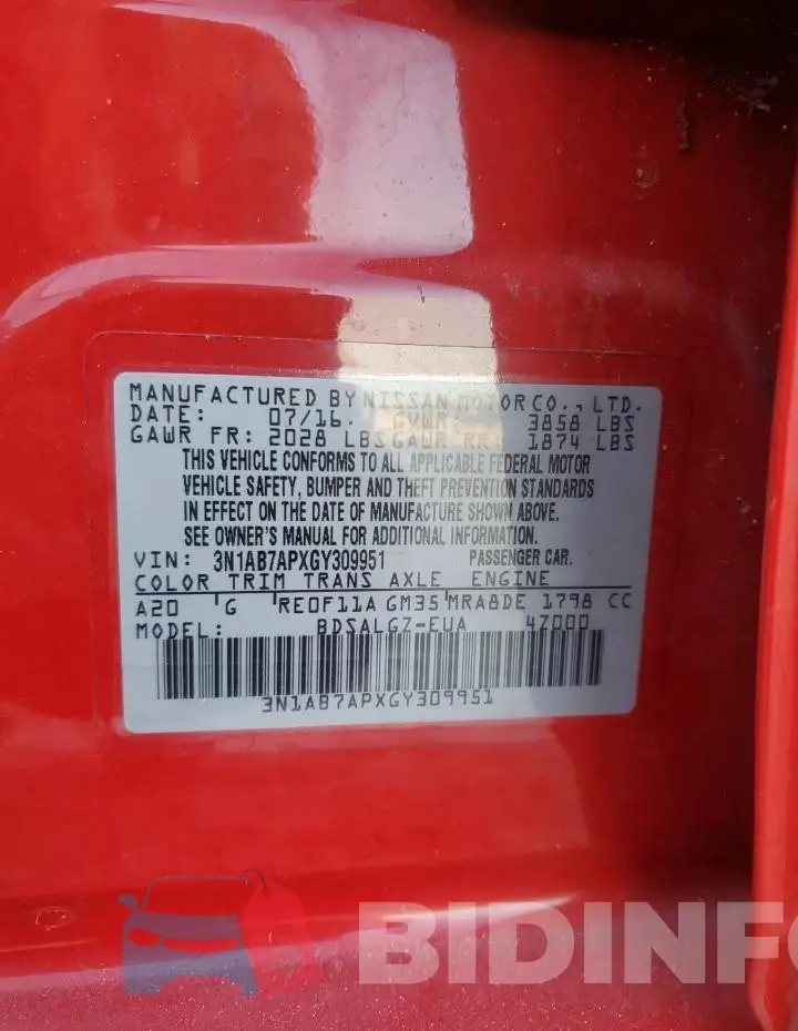 3N1AB7APXGY309951 Photo# 12