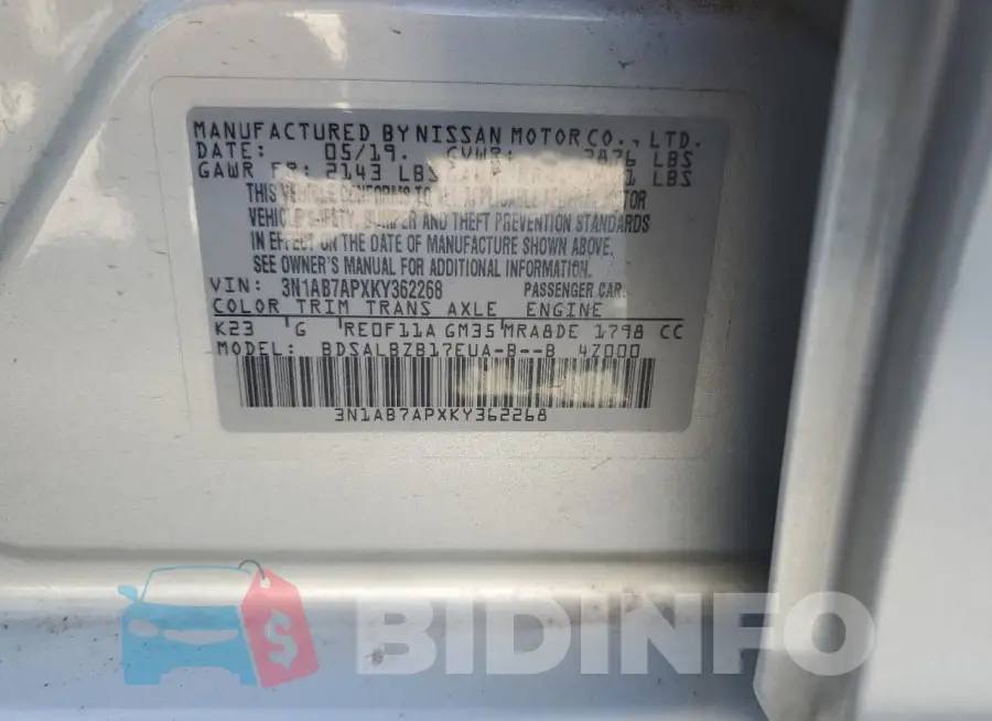 3N1AB7APXKY362268 Photo# 13
