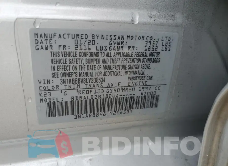 3N1AB8BV8LY208534 Photo# 12