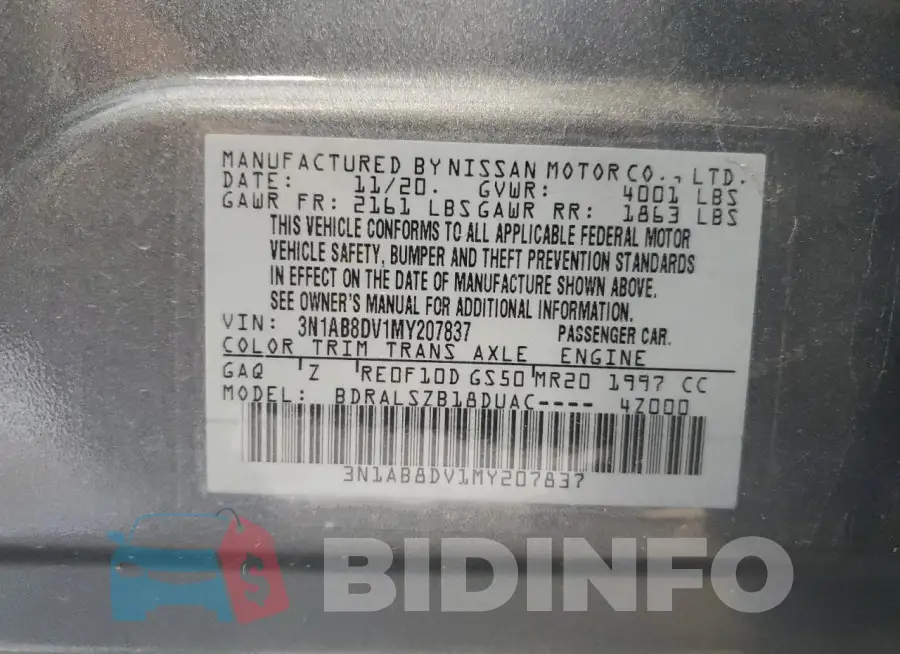 3N1AB8DV1MY207837 Photo# 12