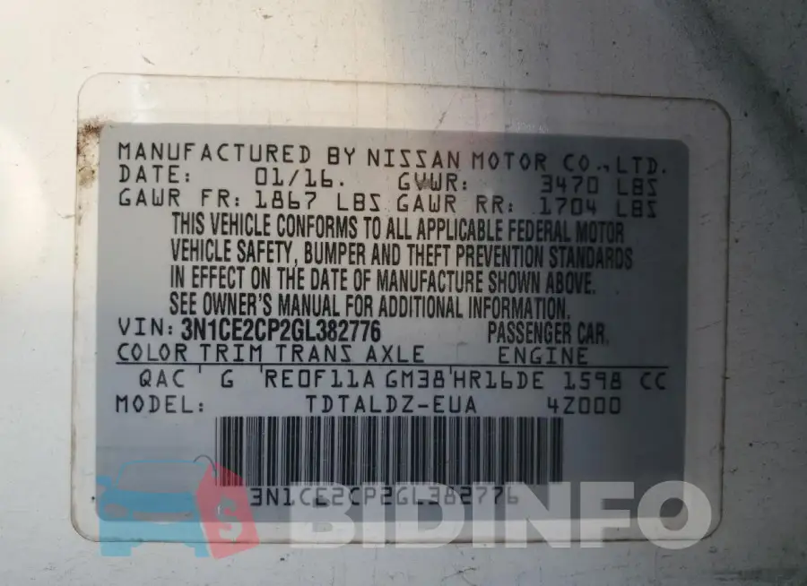 3N1CE2CP2GL382776 Photo# 13
