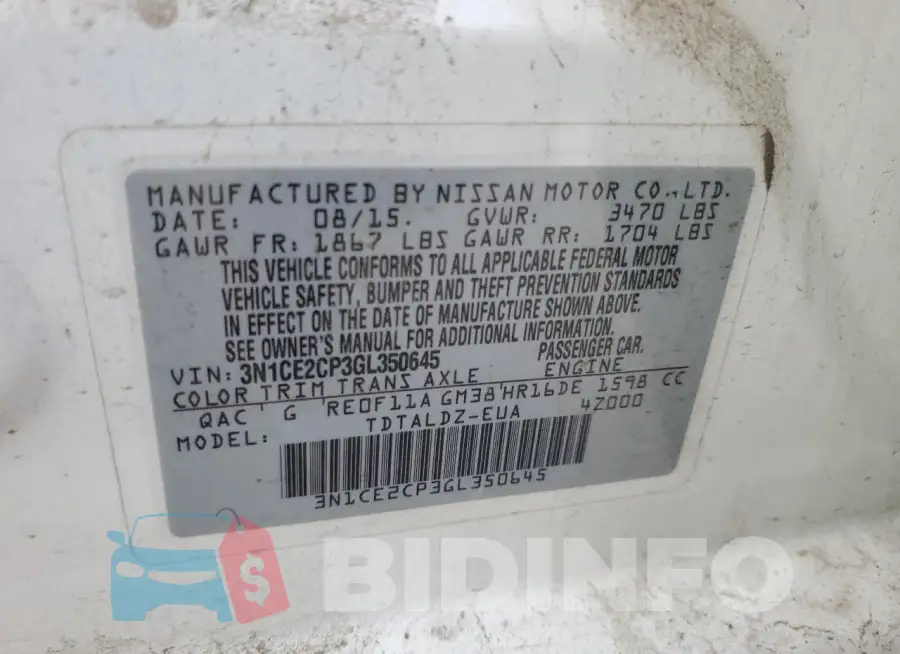 3N1CE2CP3GL350645 Photo# 12
