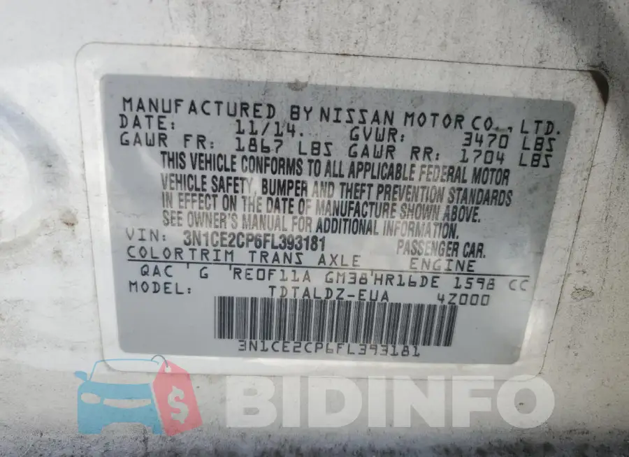 3N1CE2CP6FL393181 Photo# 13