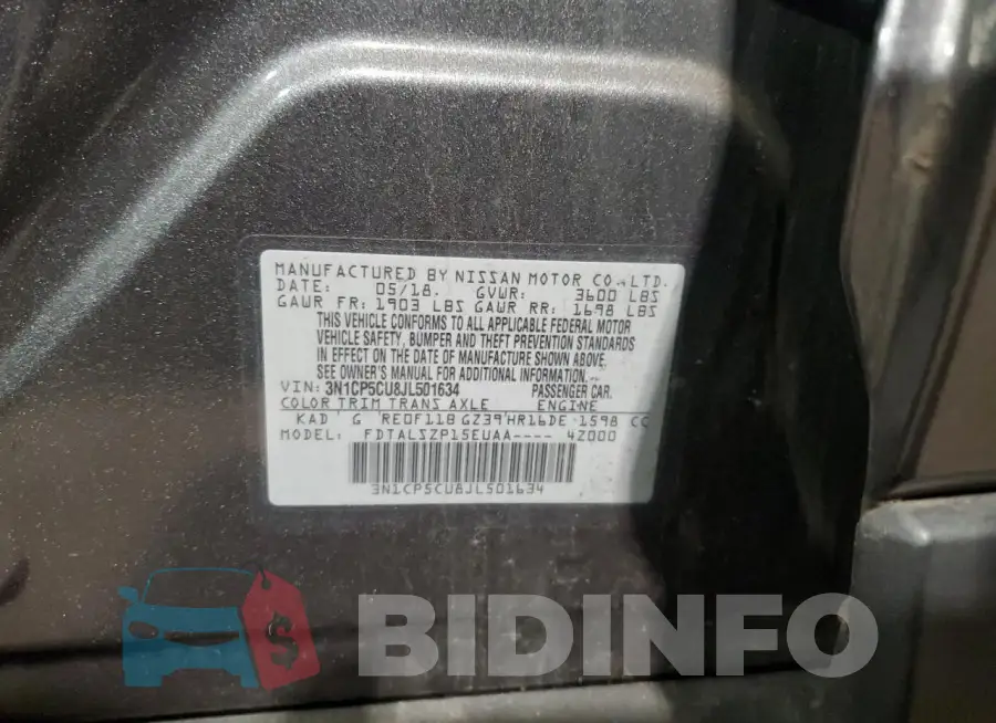 3N1CP5CU8JL501634 Photo# 13