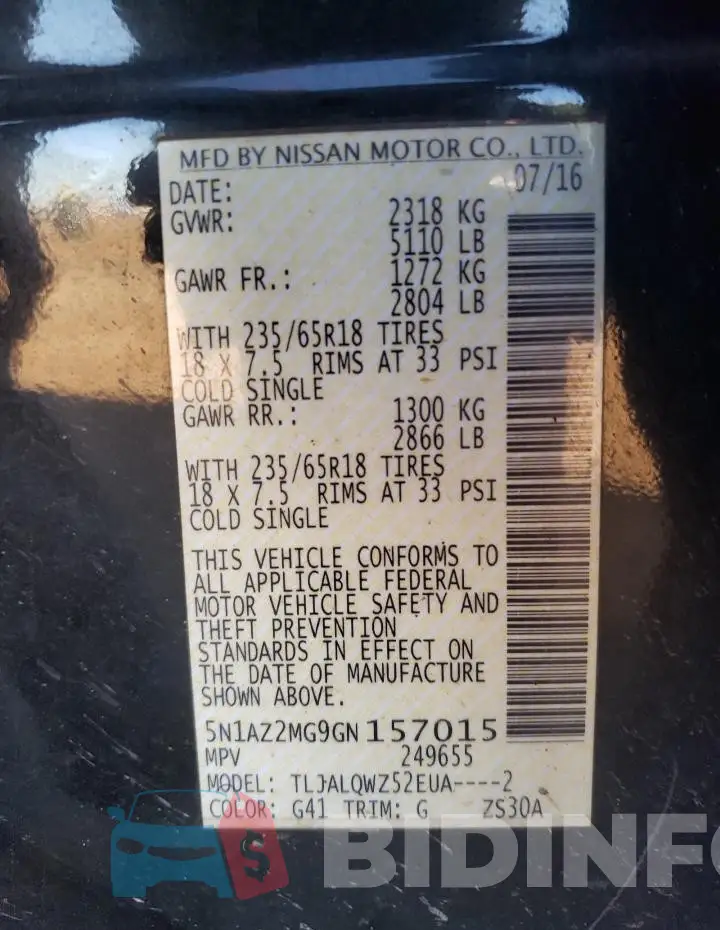 5N1AZ2MG9GN157015 Photo# 13