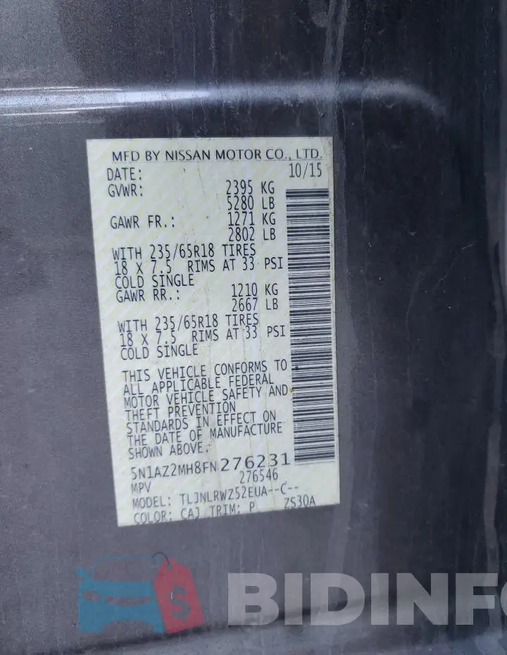5N1AZ2MH8FN276231 Photo# 13