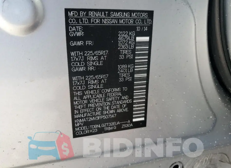 KNMAT2MV3FP507147 Photo# 14