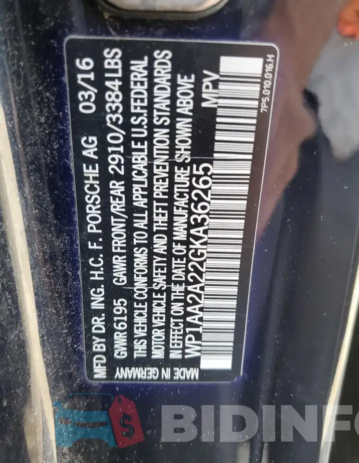 WP1AA2A22GKA36265 Photo# 13