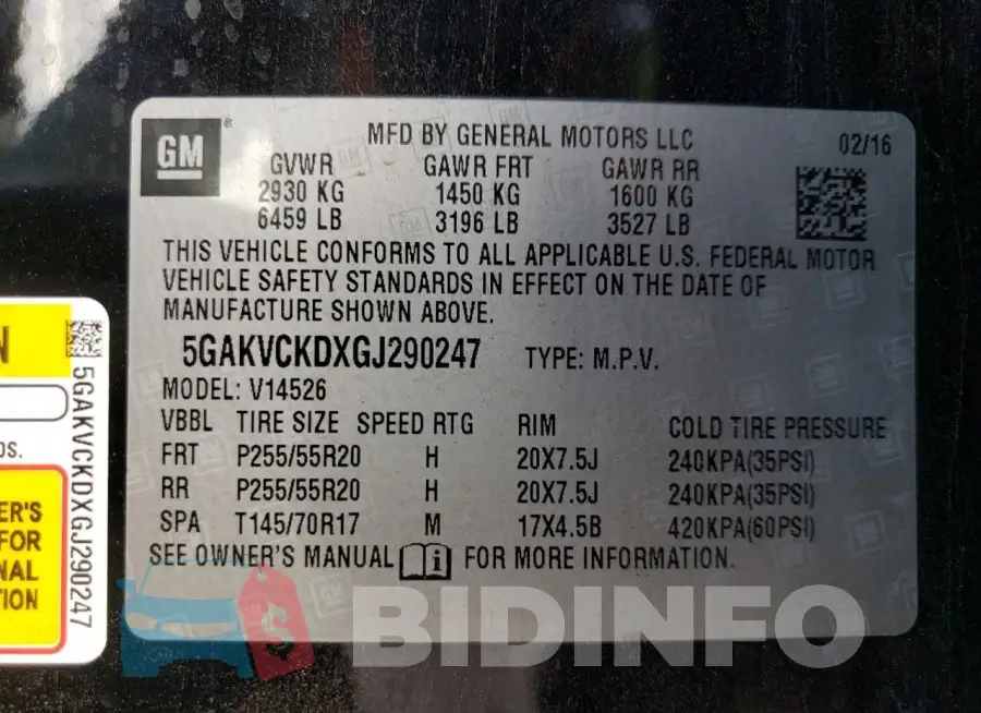 5GAKVCKDXGJ290247 Photo# 14