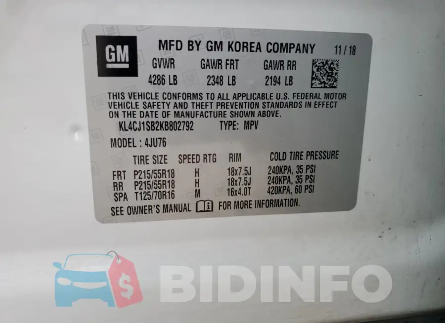 KL4CJ1SB2KB802792 Photo# 13