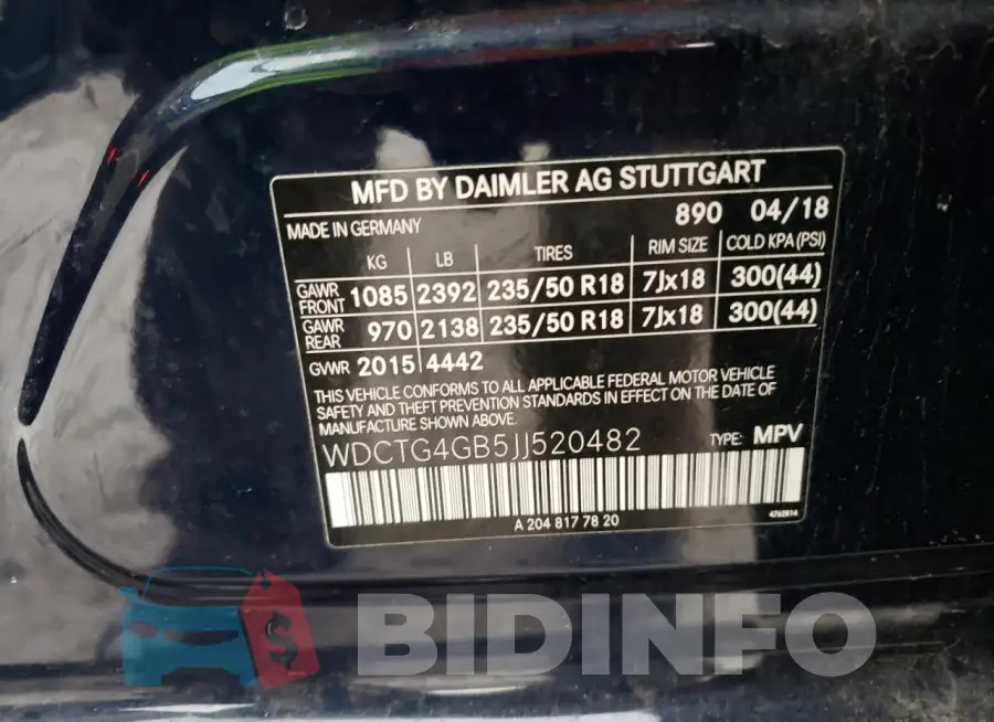 WDCTG4GB5JJ520482 Photo# 13