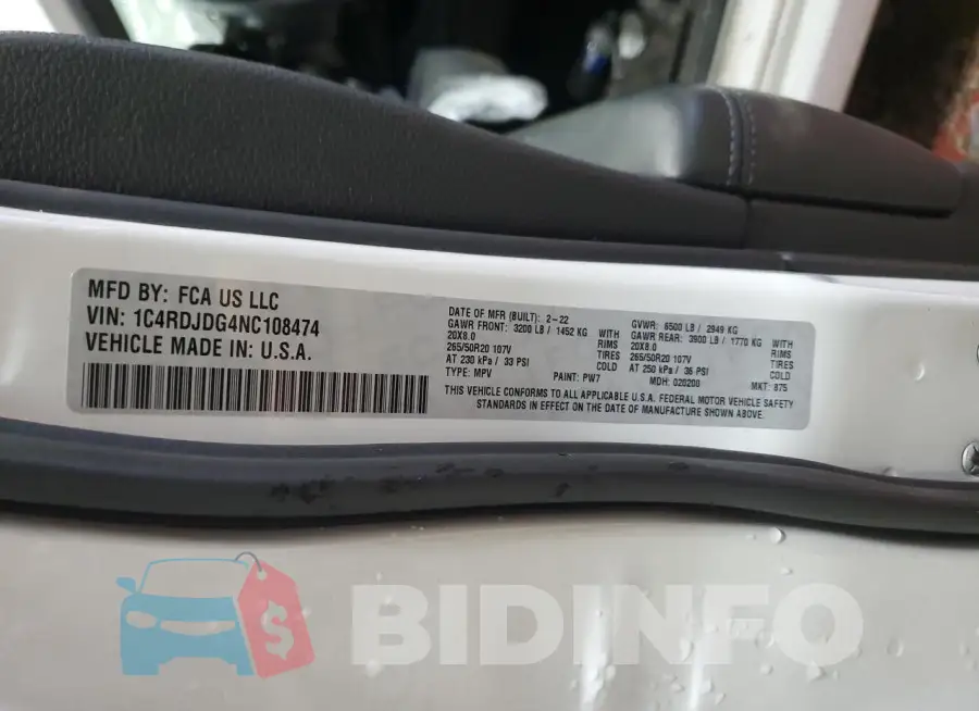 1C4RDJDG4NC108474 Photo# 13