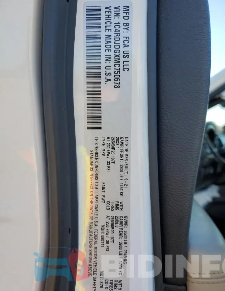 1C4RDJDGXMC750678 Photo# 13