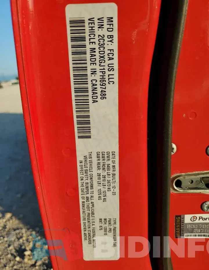 2C3CDXGJ1PH697486 Photo# 12