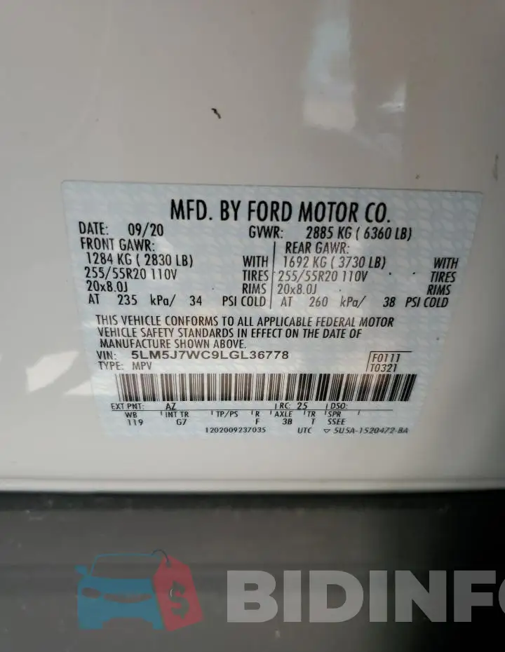 5LM5J7WC9LGL36778 Photo# 14