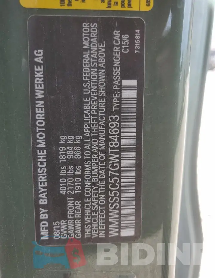 WMWSS5C57GWT84693 Photo# 12