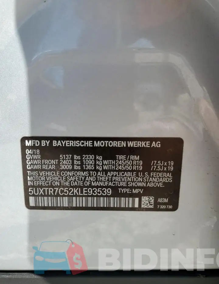 5UXTR7C52KLE93539 Photo# 13