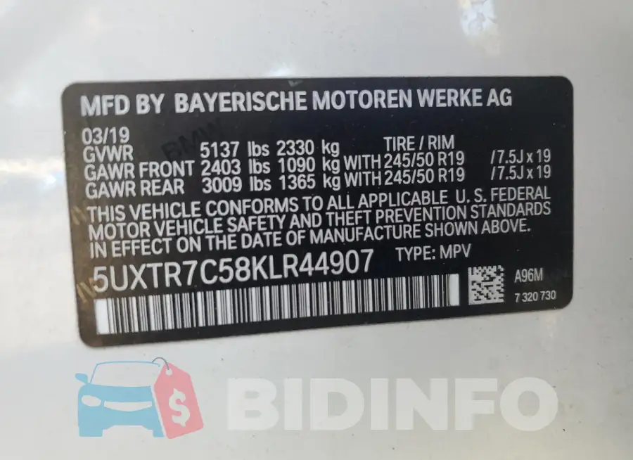 5UXTR7C58KLR44907 Photo# 13