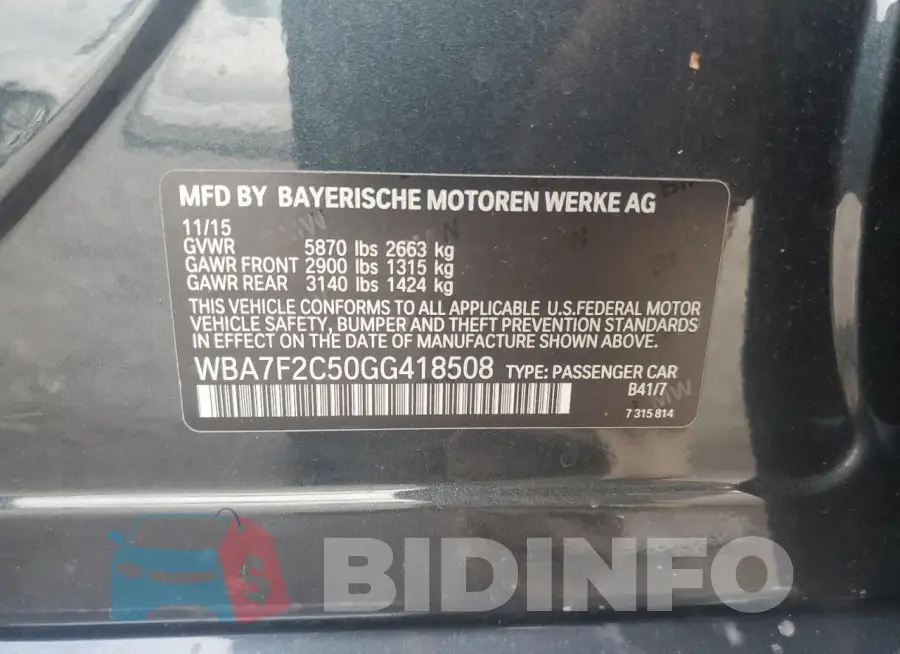 WBA7F2C50GG418508 Photo# 12
