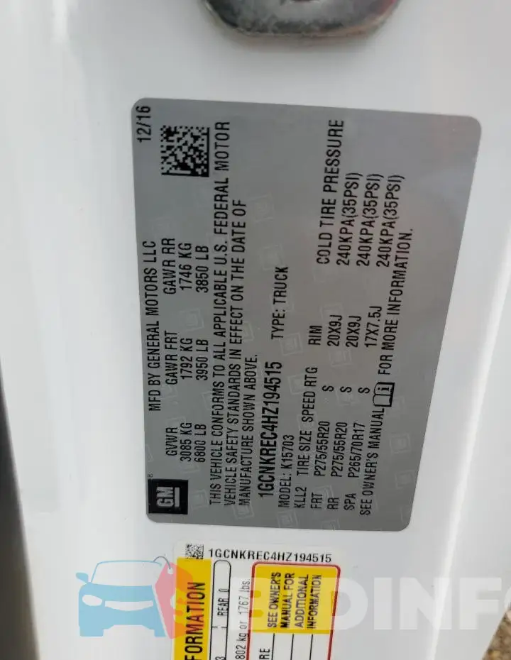 1GCNKREC4HZ194515 Photo# 12