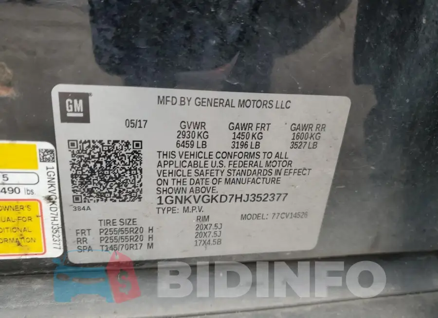 1GNKVGKD7HJ352377 Photo# 12
