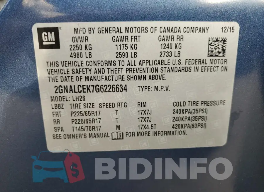 2GNALCEK7G6226634 Photo# 14