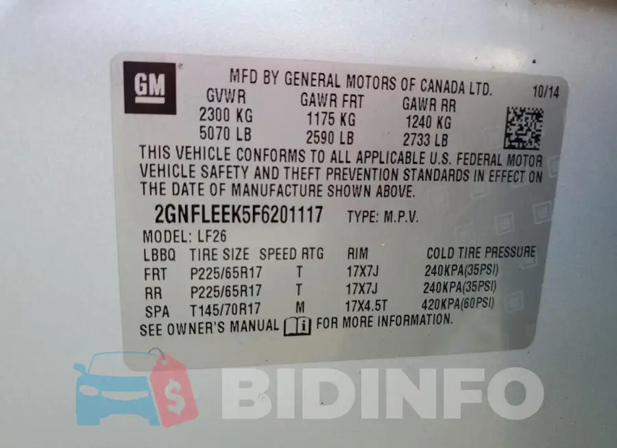2GNFLEEK5F6201117 Photo# 13