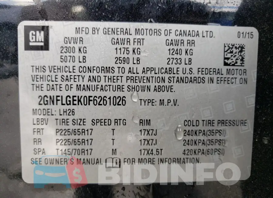 2GNFLGEK0F6261026 Photo# 14