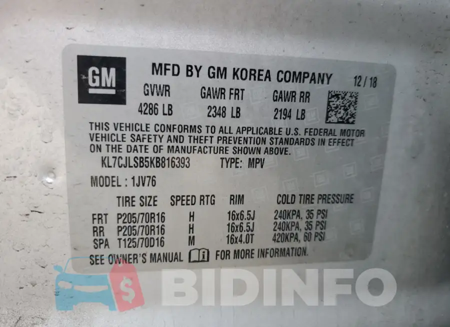 KL7CJLSB5KB816393 Photo# 13