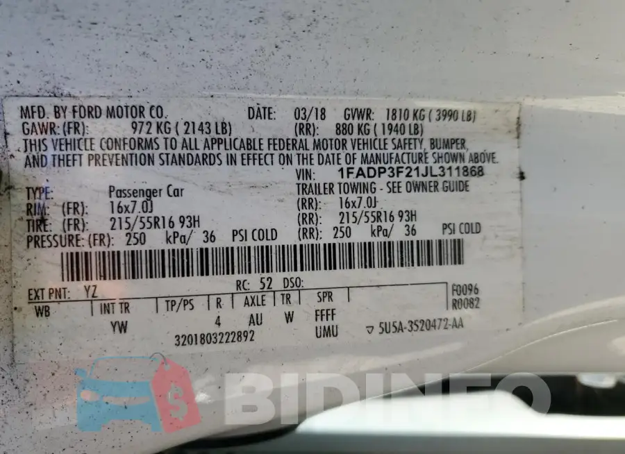 1FADP3F21JL311868 Photo# 12