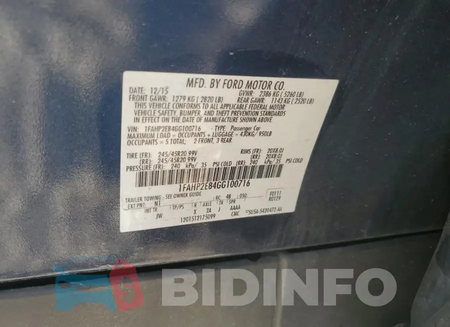 1FAHP2E84GG100716 Photo# 13
