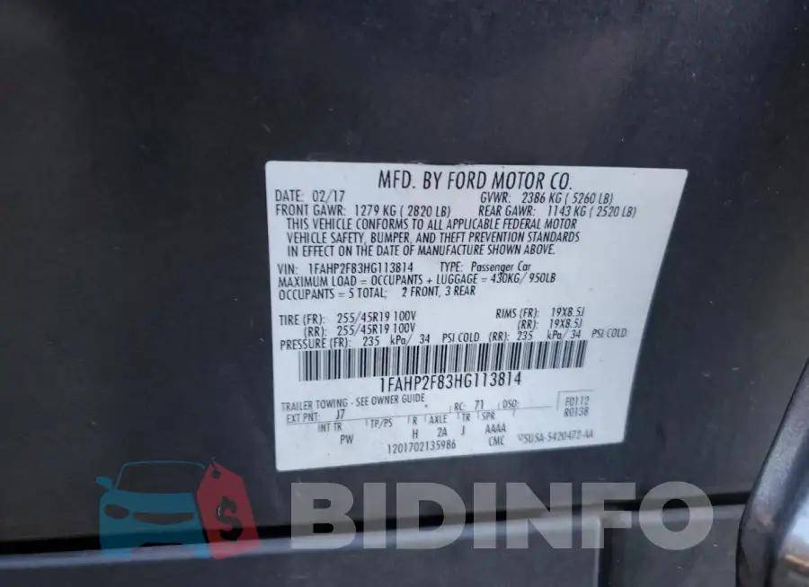 1FAHP2F83HG113814 Photo# 12