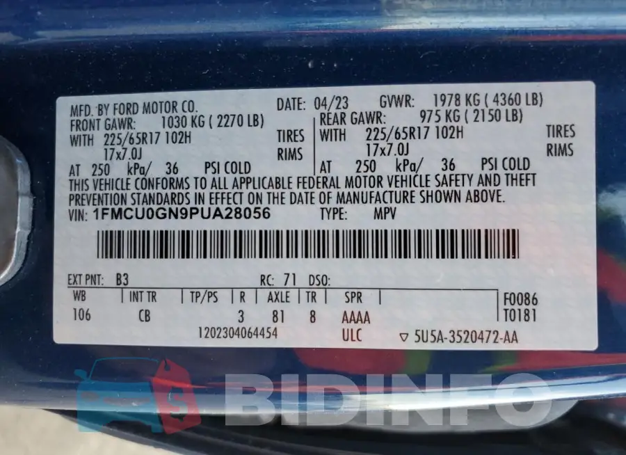 1FMCU0GN9PUA28056 Photo# 12