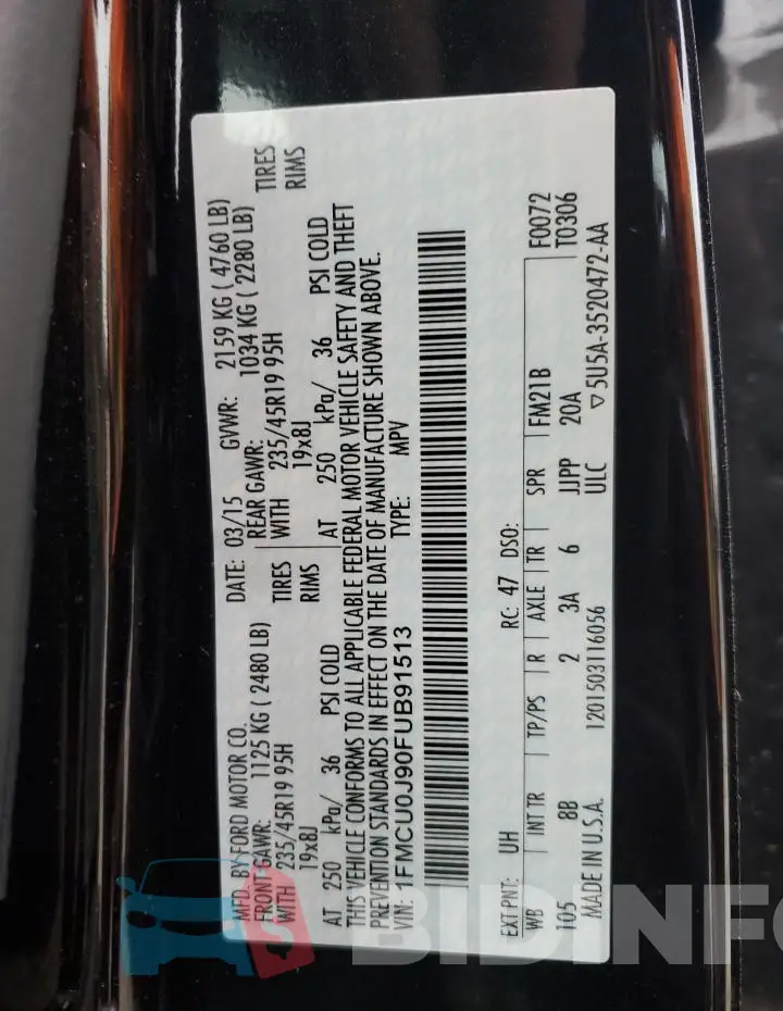 1FMCU0J90FUB91513 Photo# 14