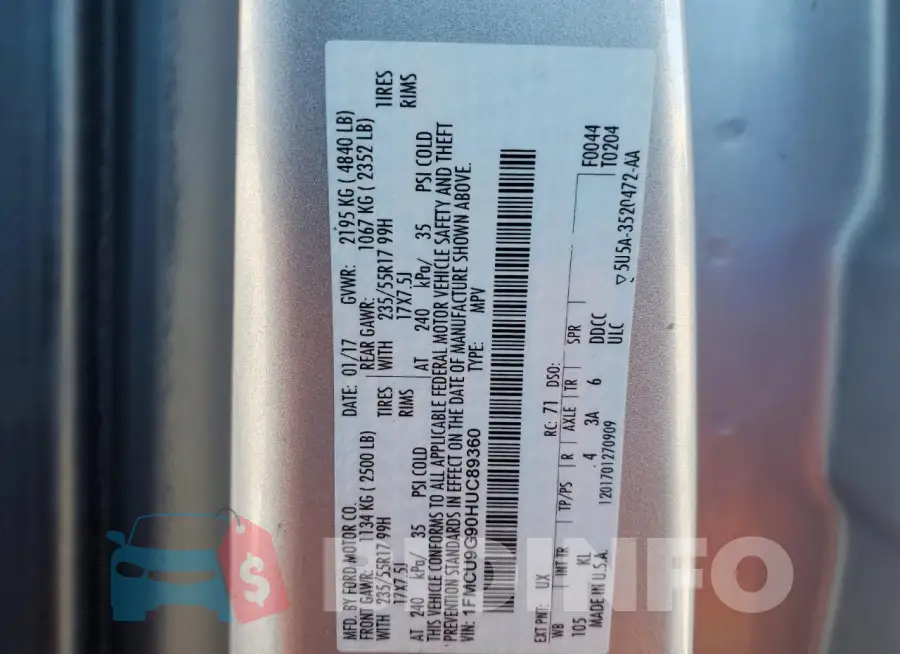 1FMCU9G90HUC89360 Photo# 13