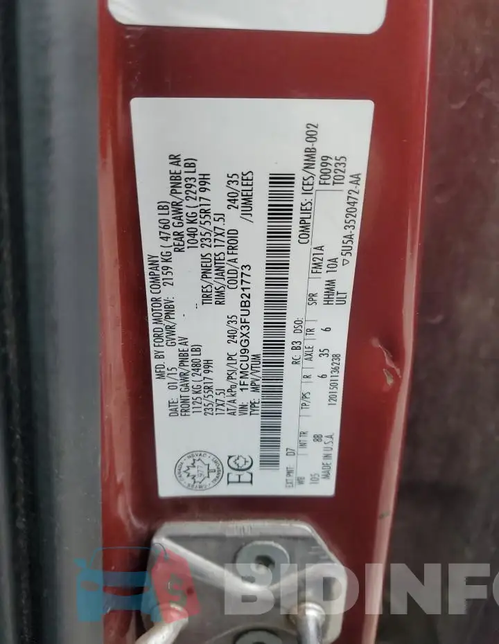 1FMCU9GX3FUB21773 Photo# 13