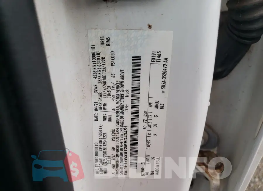1FT7W2BT2MED43451 Photo# 12
