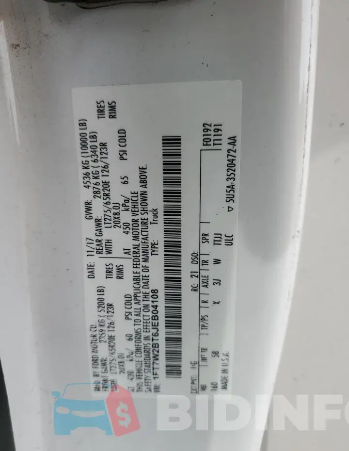1FT7W2BT6JEB04108 Photo# 12