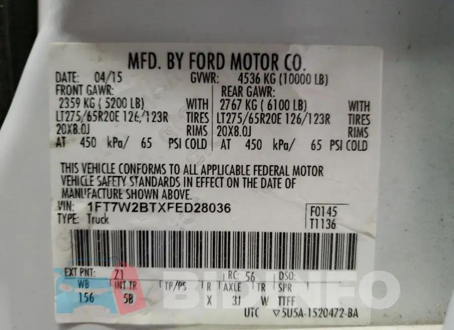 1FT7W2BTXFED28036 Photo# 13
